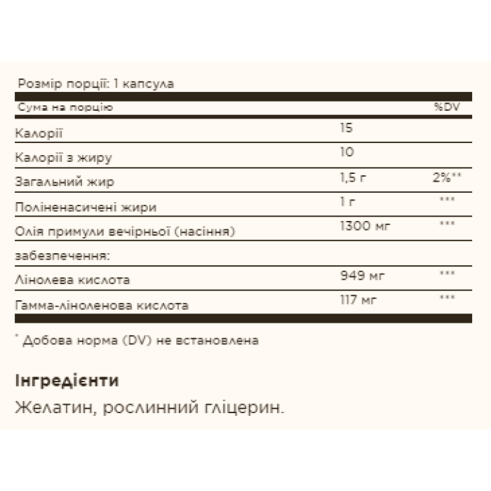 Evening Primrose Oil 1300mg - 60 softgels — офіційна ціна та характеристики