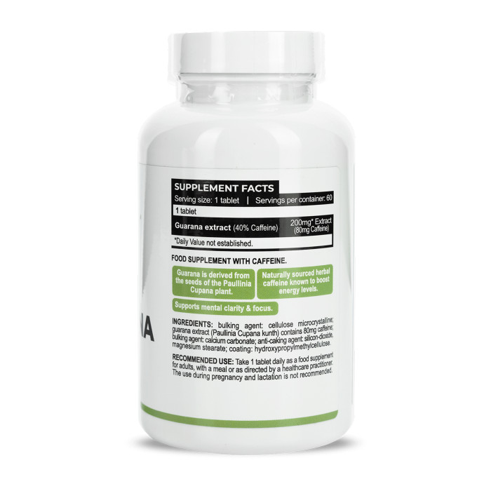 Guarana Extract 200mg with Caffeine 80mg - 60 tabs