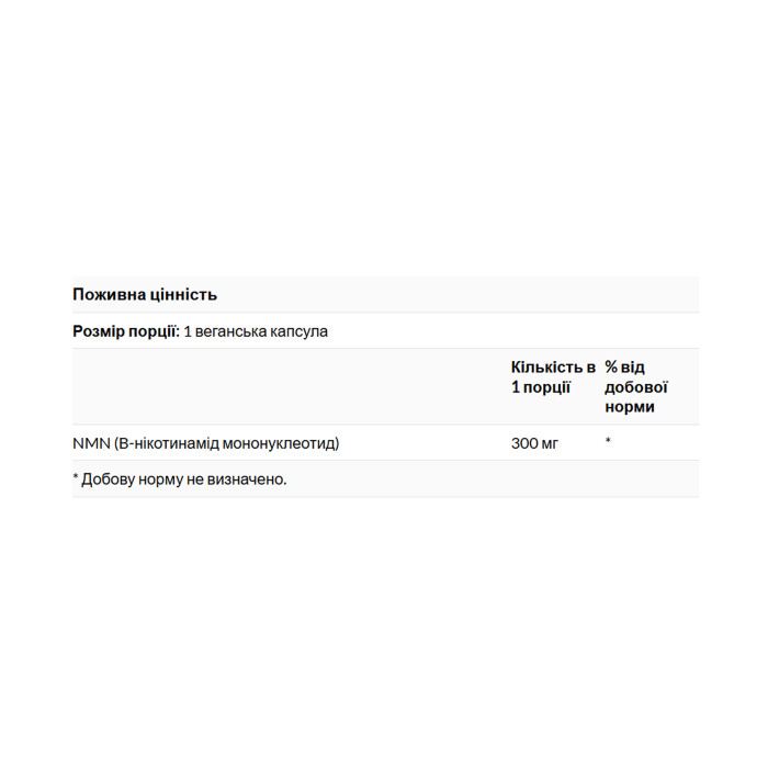 NMN Nicotinamide Mononucleotide 300mg - 30 vcaps — офіційна ціна та характеристики