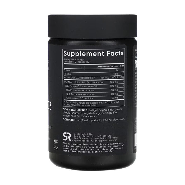 Omega-3 Fish Oil Alask Omega 1250mg + D3 2500IU - 120 softgels — офіційна ціна та характеристики