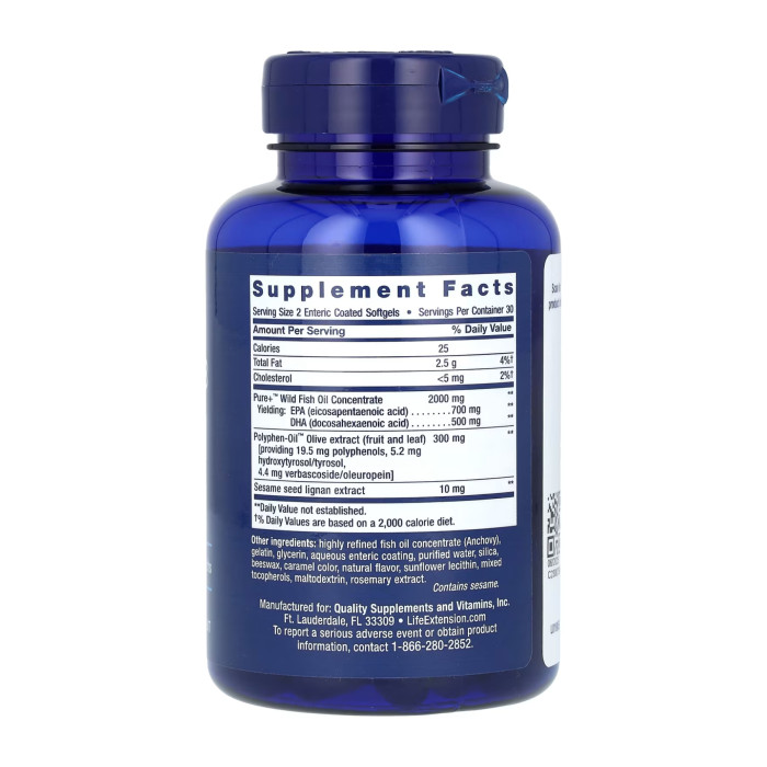 Super Omega-3 EPA/DHA Fish Oil Sesame Lignans & Olive Extract Enteric Coated - 60 softgels — офіційна ціна та характеристики