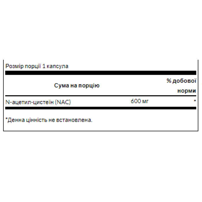 N-Acetyl Cysteine 600mg -100caps — офіційна ціна та характеристики