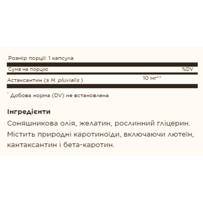 Astaxanthin 10 mg - 30 softgels — офіційна ціна та характеристики