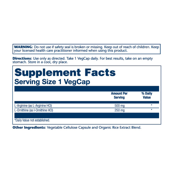 L-Arginine L-Ornithine 750mg - 50 vcaps — офіційна ціна та характеристики