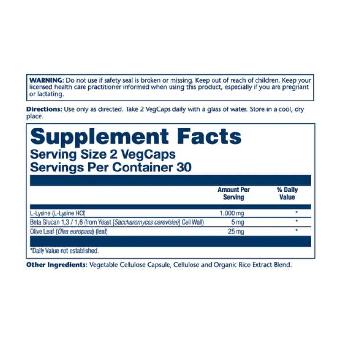 L-Lysine with Beta Glucan 1000mg - 60 vcaps — офіційна ціна та характеристики