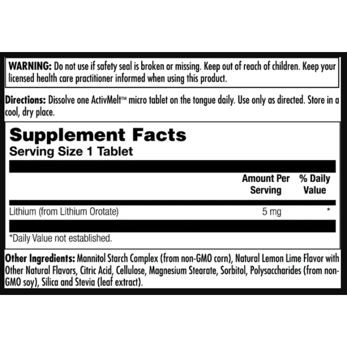 Lithium Orotate 5mg - 90 tabs Lemon Lime