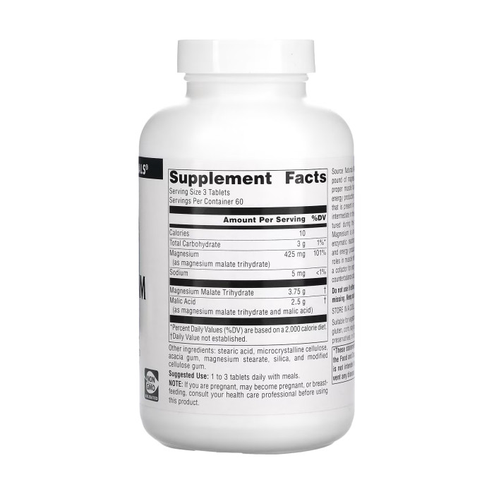 Magnesium Malate 1250mg - 90 tabs — офіційна ціна та характеристики