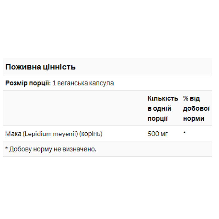 Maca 500mg - 100vcaps — офіційна ціна та характеристики