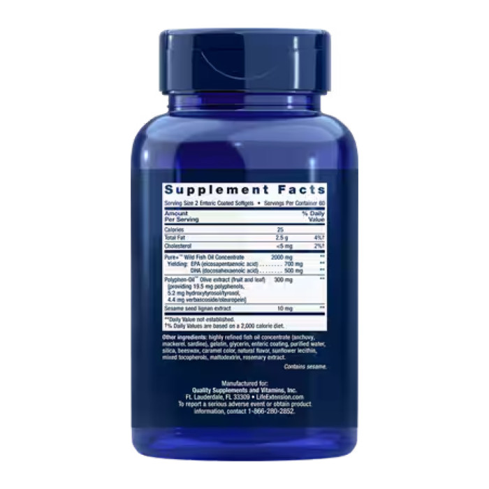 Super Omega-3 EPA/DHA Fish Oil, Sesame Lignans & Olive Extract - 120 Enteric coated softgels — офіційна ціна та характеристики