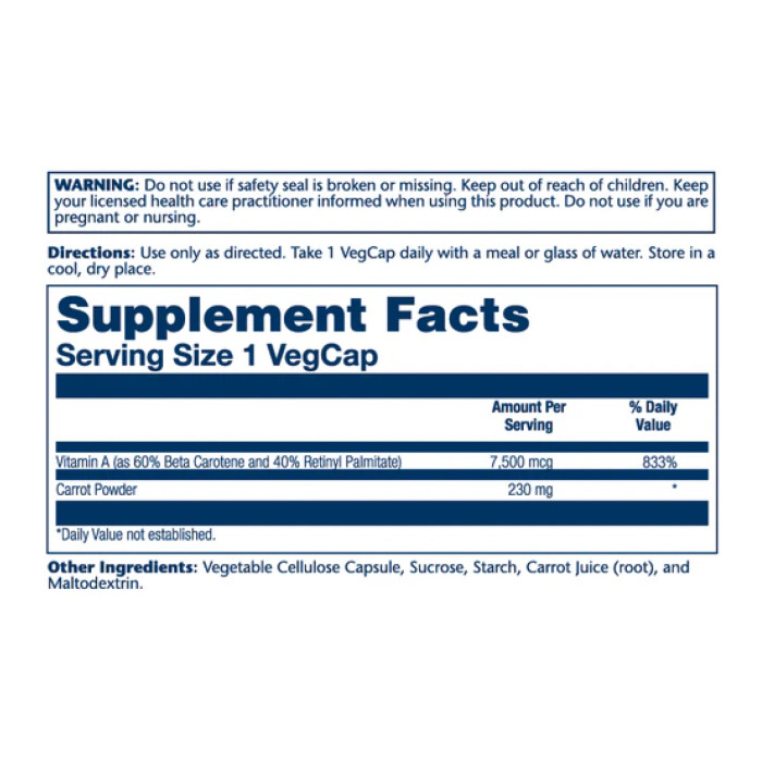 Vitamin A Dry Form 7600mcg - 60 caps — офіційна ціна та характеристики