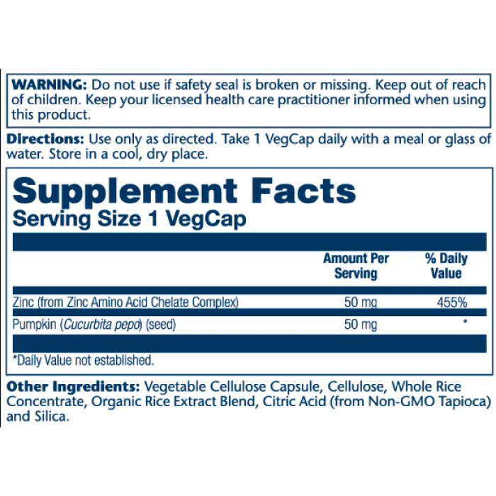 Zinc 50mg - 100 vcaps — офіційна ціна та характеристики