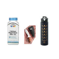 Набір "Активний день" – фляга 1 л + Calcium Magnesium Zinc + D3 (250 таблеток) + ніж-брелок