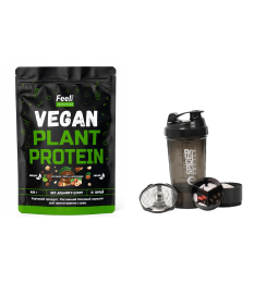 Vegan Plant Protein ''Blend'' Feel Power 100% Vegan (Лісовий горіх у шоколаді) + шейкер «Spider bottle», 500 мл.