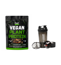 Vegan Plant Protein ''Blend'' Feel Power 100% Vegan (Шоколад, арахіс карамель) + шейкер «Spider bottle», 500 мл.