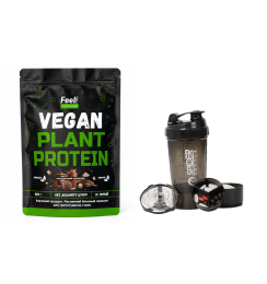 Vegan Plant Protein ''Blend'' Feel Power 100% Vegan (Натуральний шоколад) + шейкер «Spider bottle», 500 мл.
