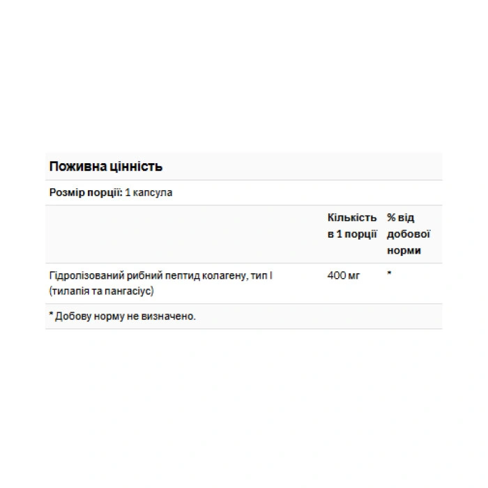 Type I Hydrolyzed Marine Collagen Peptides 400mg - 60 caps — офіційна ціна та характеристики