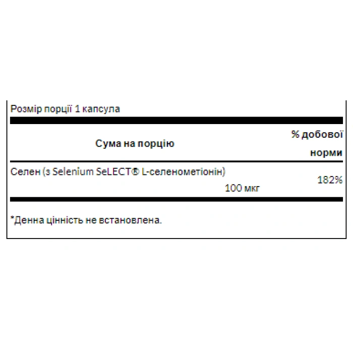 Selenium L-Selenomethionine 100mcg - 300cap — офіційна ціна та характеристики